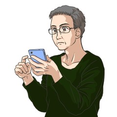 A senior man with a smartphone in his hand