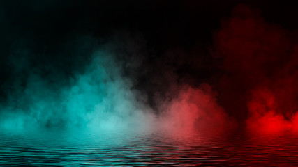 Paranormal mystic blue and red smok on the floor. Fog isolated on black background. Stock illustration. © Victor