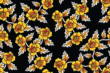 Rolgordijnen Seamless pattern with floral vector Illustration. Modern batik motif © Deni