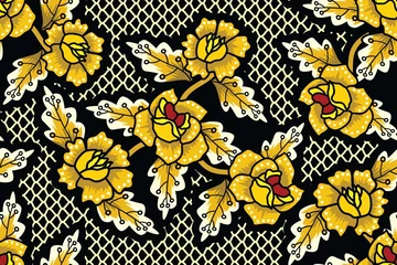 Fotobehang Seamless pattern with floral vector Illustration. Modern batik motif © Deni