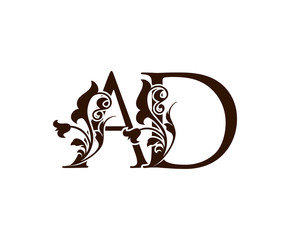Luxury Brown A, D and AD Letter Logo Icon.