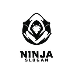 black white ninja character logo design cartoon