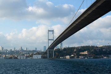 Fototapeta premium Photo of the Bridge of Sehitler on July 15, bosphorus bridge, underneath.