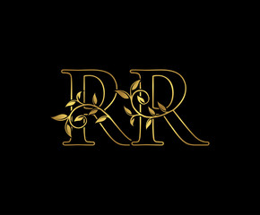 Luxury Gold R and RR Letter Classy Floral Logo Icon,  Elegant Design.