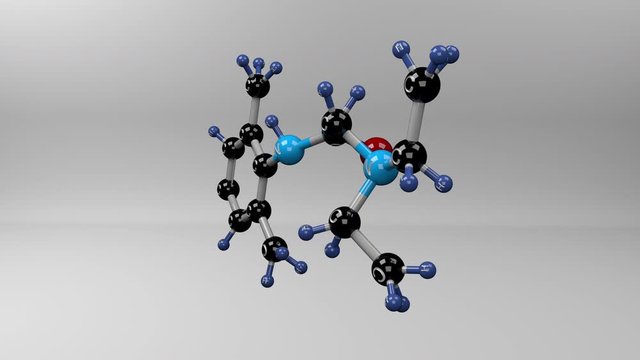 Lidocaine molecule. Molecular structure of xylocaine, local anesthetic with antiarrhythmic properties. Alpha channel.