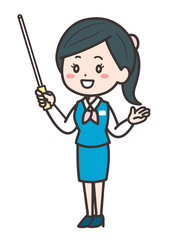 指示棒を持って説明するビジネス女性　ポーズ　イラスト