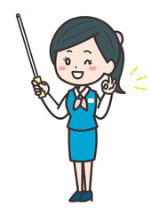 指示棒を持ってOKサインをする女性　ポーズ　イラスト