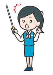指示棒を持って驚くビジネス女性　ポーズ　イラスト