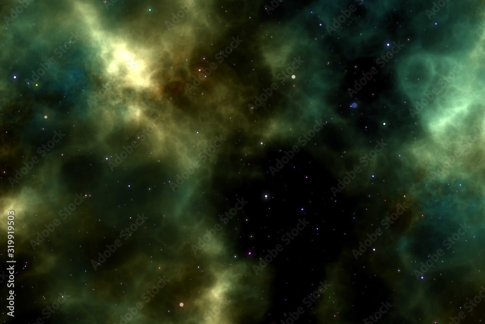 Wall mural background with multiple colored space nebula design