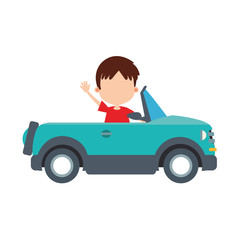 sport car with cute boy waving