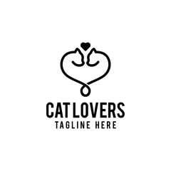 Cat lovers logo design. Cats and heart love vector illustration for pet company graphic template