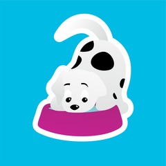 Sticker of Puppy Drink Water Cartoon, Cute Funny Character, Flat Design