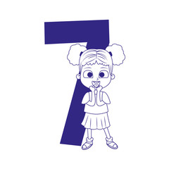 number seven with cartoon surprised girl