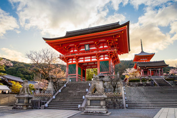 deva gate of Kiyomizu-dera in kyoto, Japan (The foreign text is mean Kiyomizu-dera in English)