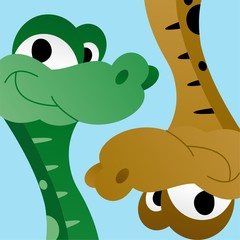 Illustration of Green and Brown Snake Smiled Cartoon, Cute Funny Character, Flat Design
