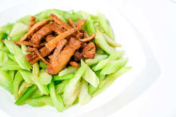 Chinese food stir-fried with celery and dried tofu