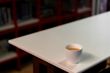 black coffee morning on white table marble 