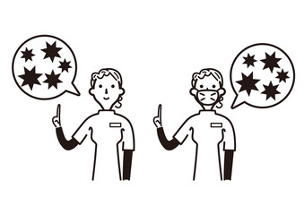 医師または看護師　モノクロ　イラスト