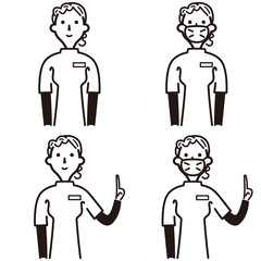 医師または看護師　モノクロ　イラスト