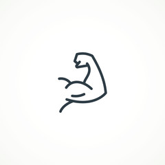 Flexing bicep muscle arm strength or power line editable strok vector icon for exercise. biceps musclar arm icon isolated on white background. Sport and fitness symbol
