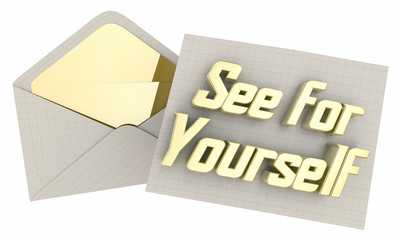 See for Yourself Invitation Envelope Witness Learn Come Here 3d Illustration