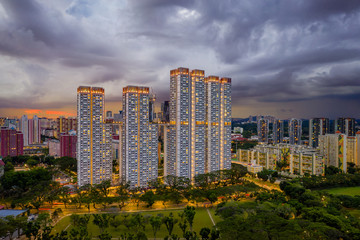 Fototapeta na wymiar Title: April 2019 Tiong Bahru Park during late afternoon with cloudy sky overlook to west of Singapore