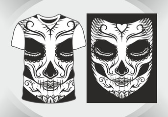t shirt design skull mask,isolated,fully editable