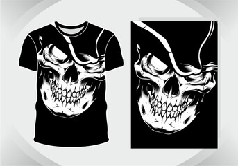 t shirt design head skull face,isolated,fully editable