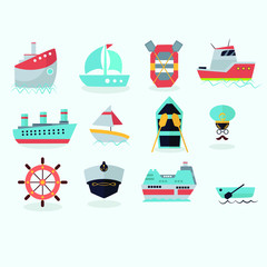 cruise icon collection. flat design illustration