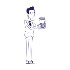 businessman with money with coins, flat design