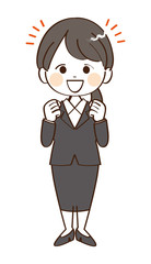 女性、スーツ、応援