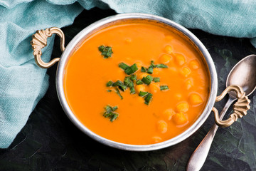 Vegetarian food is without meat: soup with chickpeas
