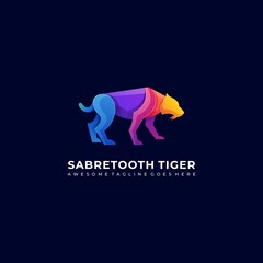 Vector Logo Illustration Saber Tooth Walking Gradient Colorful