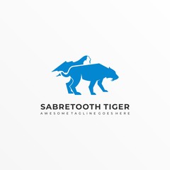 Vector Logo Illustration Saber Tooth Blue Color Silhouette Style