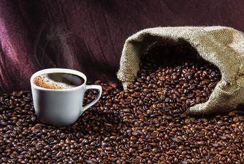 Naklejka premium cup of coffee and beans