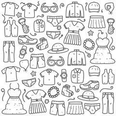 Set of clothes and accessories doodle vector illustration cute hand drawn style suitable for background too 
