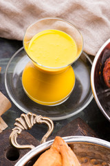 Mango Lassi, yogurt or smoothie. Healthy probiotic Indian popular summer drink