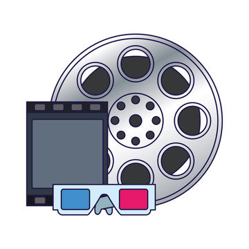 film reel with 3d glasses icon, colorful design