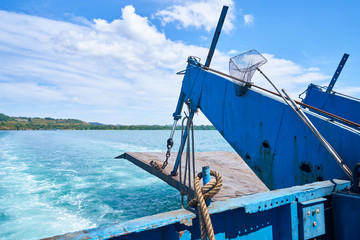 ferry ship for transportation to koh change in clear blue sky