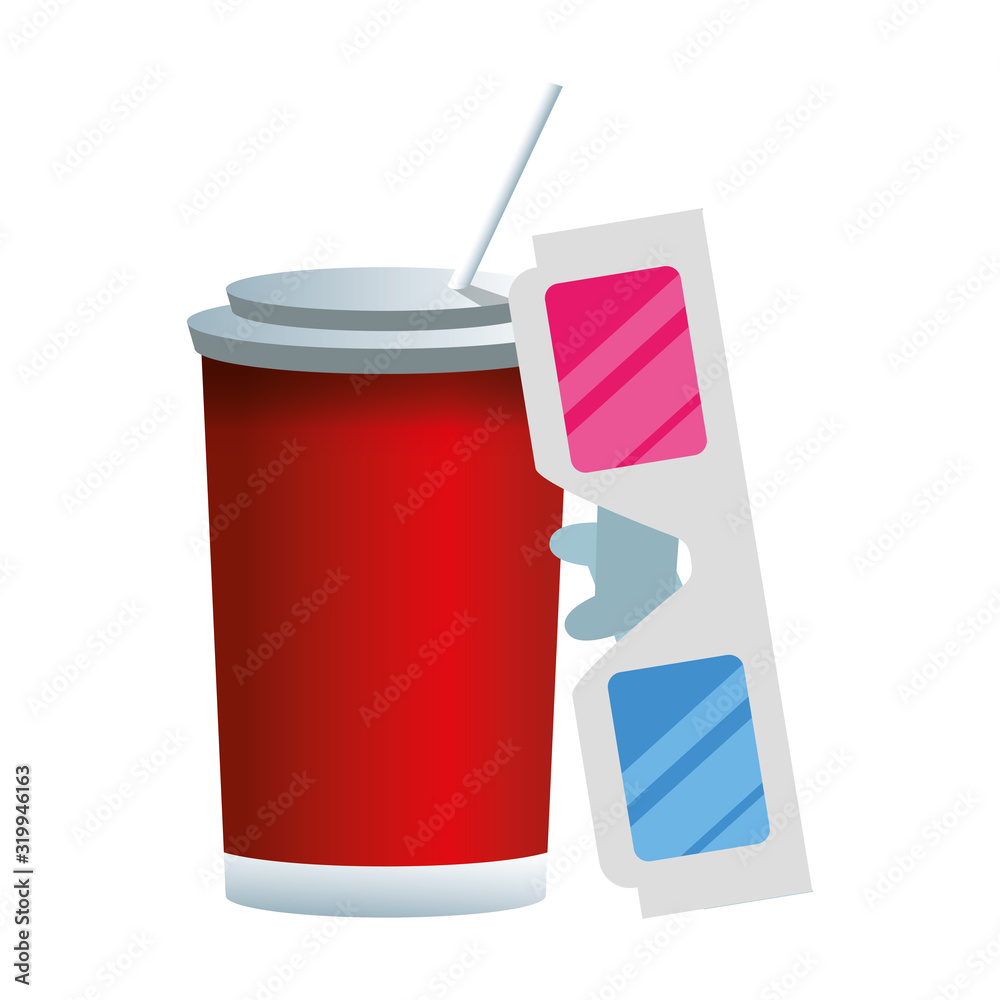 Wall mural soda cup and 3d glasses icon