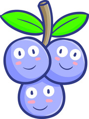 Obraz premium Funny and cute three purple grapes characters smiling happily