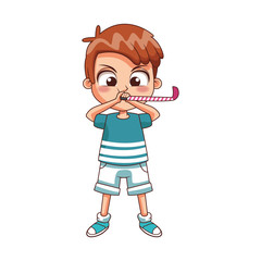cartoon boy blowing a horn blower, colorful design
