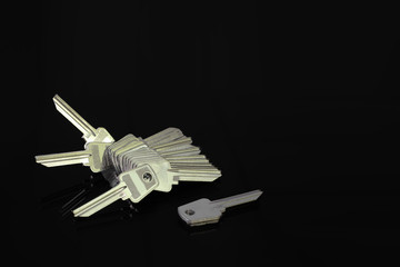 Blank metal keys on a dark background