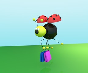 Isolated 3D illustration with Funny Ladybug  
