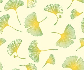 Black, yellow-gold vector seamless elegant wallpaper with leaves. Glitter abstract illustration with leaves of ginkgo biloba. Design for textile, fabric, wallpaper. logos