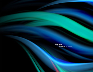 Silk smooth lines on black, liquid fluid color waves. Vector Illustration