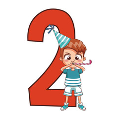 number two with a boy blowing a party horn