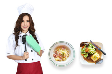 woman chef and food