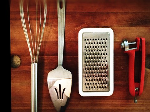 Directly Above View Of Kitchen Utensils On Table