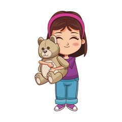 cartoon girl with teddy bear icon, colorful design